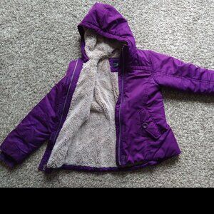 Purple Lands' End winter coat, faux fur lined
